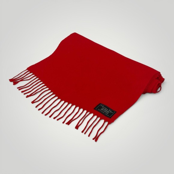 Christian Dior Accessories - VTG Christian Dior Scarf Womens Red Fringe Cashmaire Acrylic England 36 inches